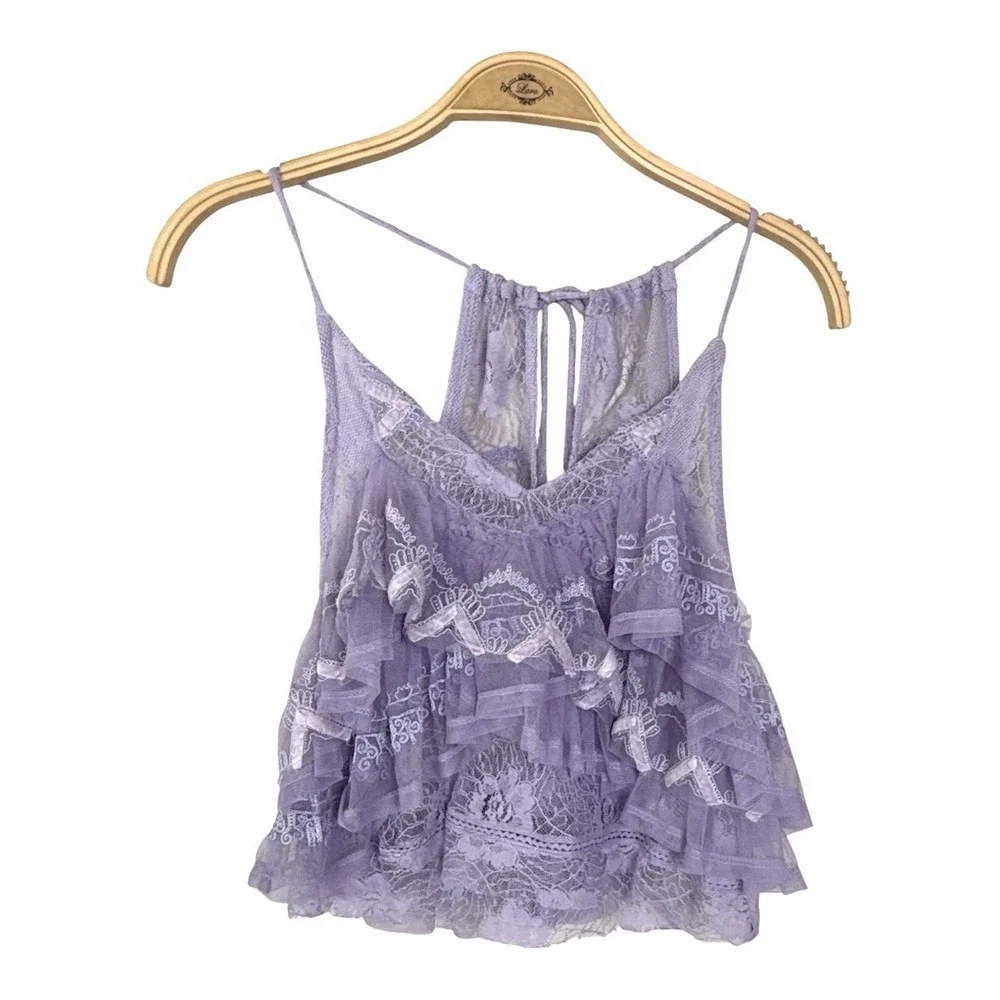 NWT Free People In The Clouds Lace Ruffles Lace Fairy Tank Top XS